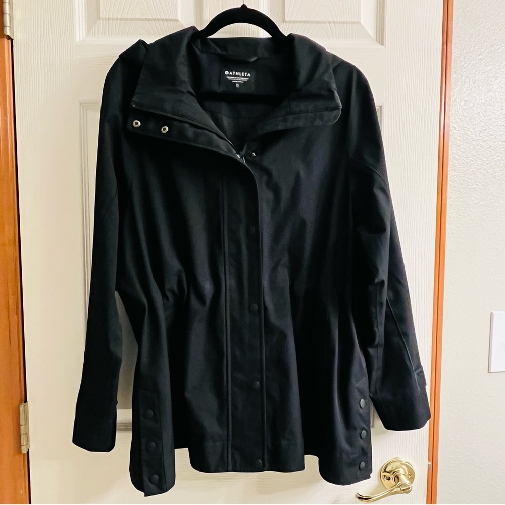 Athleta Women's Utility Jacket in Black Zip Snap Hood Size XL